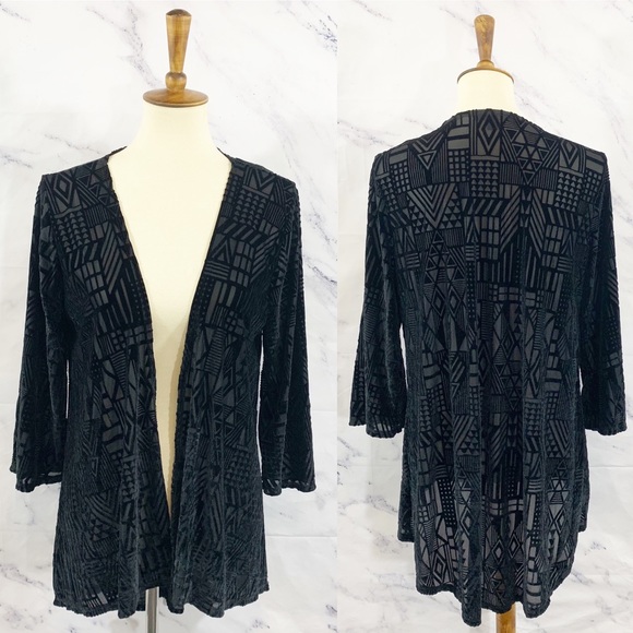 Espresso Tops - Espresso Black Burnout Velvet Open Cardigan M